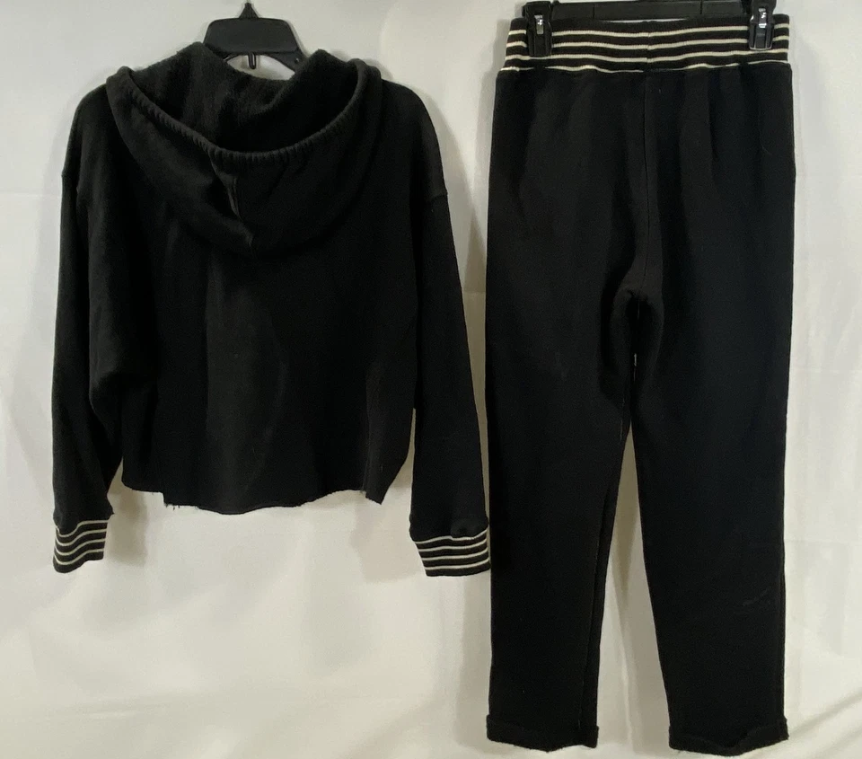 Разные черный в полоску отделки флис свитер с капюшоном брюки комплект женский размер 1 S - Изображение 2 из 4