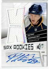 2008-09 SPX PATRIC HORNQVIST ROOKIE AUTO DUAL JERSEYS 1 COLOR /999 NASHVILLE