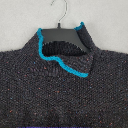 Vintage Womens Sweater Small Black Colorful Knit Wool Handknit Retro 80s 90s Art - Picture 6 of 12