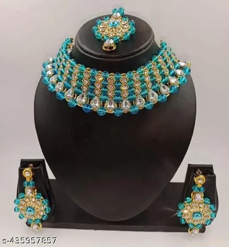Indisches Bollywood vergoldet Kundan Halsband Braut Halskette Ohrringe Schmuck Set - Bild 4 von 5