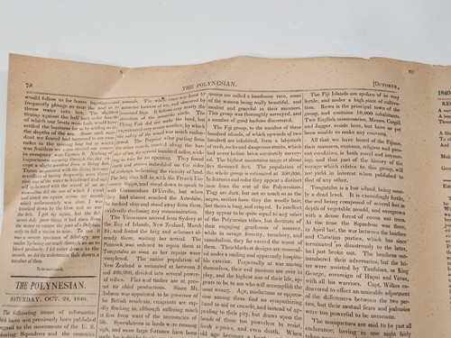 Antique 1840 "The Polynesian" Honolulu "SANDWICH ISLANDS" Newspaper UNCIRCULATED - Picture 12 of 17