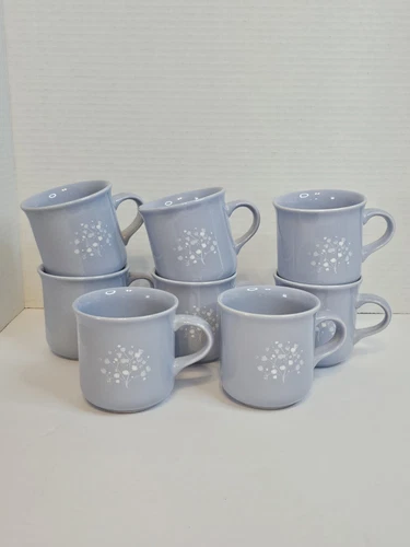 Set Of 8 Pfaltzgraff Bouquet Gazebo Blue Coffee Tea Pedestal Mug