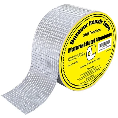 360TRONICS Strong Waterproof Tapes, Aluminum Butyl Rubber Tape 2in x 33 ft, RV, Roof, Metal