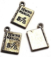 3 Pcs. Sewing Manual Book Charms Pendants Cast Fine Pewter