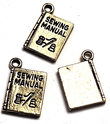 3 Pcs. Sewing Manual Book Charms Pendants Cast Fine Pewter