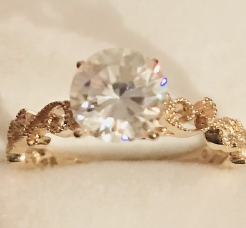 1.23CT Round Moissanite & Natural Pave Diamonds 10K Solid Gold Ring Set Sz6.5 - Picture 2 of 12