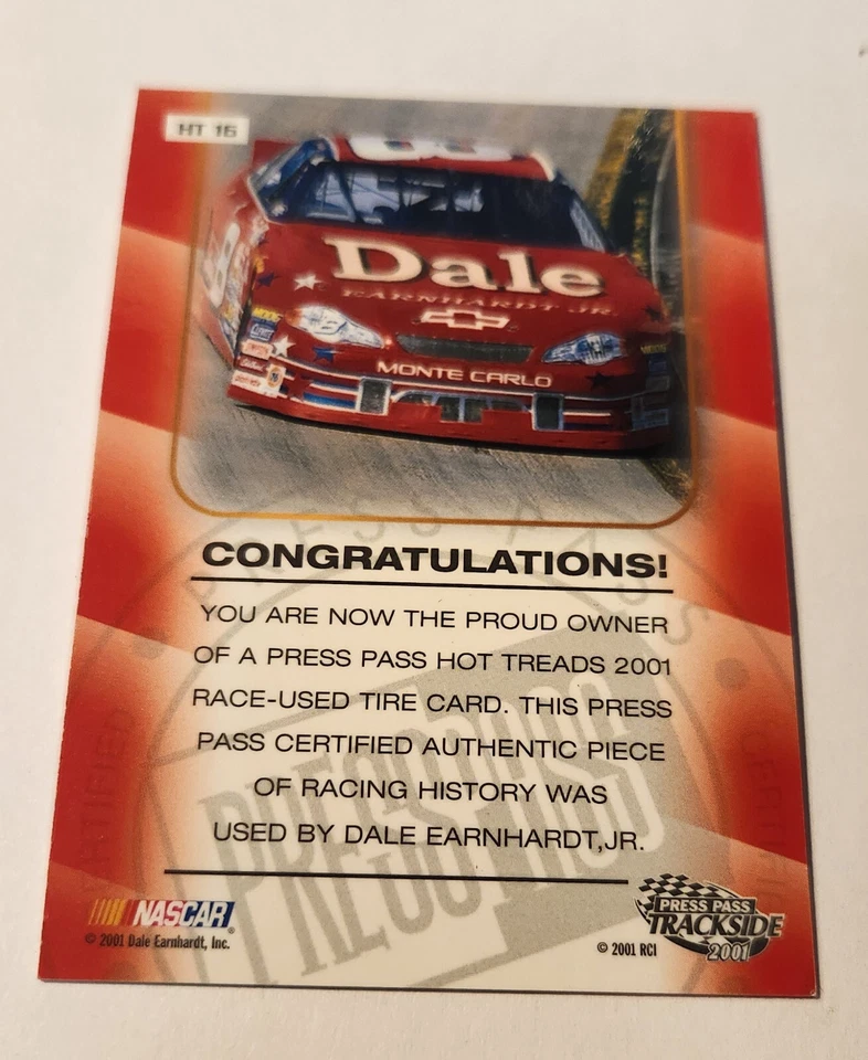 Dale Earnhardt Jr 2001 Press Pass Trackside Hot Treads HT16 Race used Tire Card - Image 2 of 2