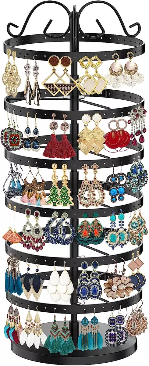 6 Tier Rotating Earring Holder Organizer, Adjustable Metal Earring