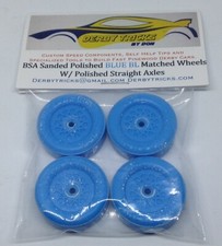 Pinewood Derby Blue Black light Lightly Lathed  polished Speed Wheels  Axles