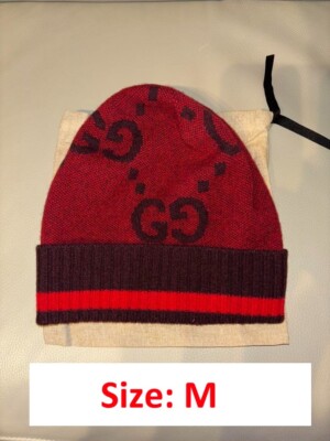 GUCCI Beanie Knit Hat Red GG Size M | eBay