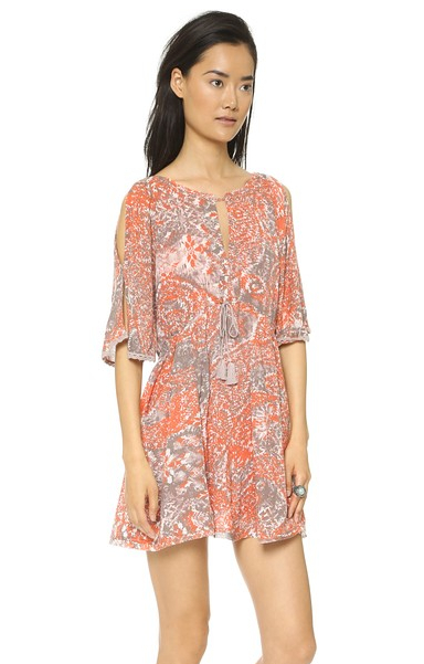 NWT FREE PEOPLE Love Birds Rayon Gauze Mini Dress in Clementine $148 - M |  eBay