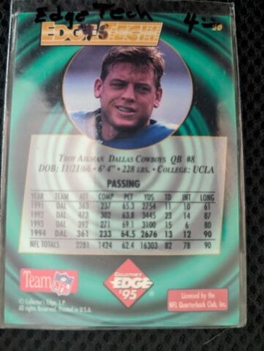 Troy Aikman 1995 Edge #P20 - nice & cool looking - Picture 2 of 2