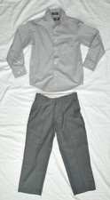 Chaps Boys Kids 8 Grey Long Sleeve Button Up Shirt & Dark Dress Pants Set Outfit