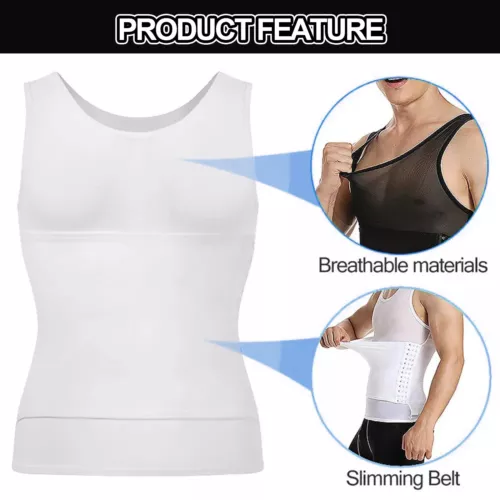GILET DA UOMO BODY SHAPER SLIMMING PANCIA PETTO COMPRESSIONE T-SHIRT TANK TOP CINTURA - Foto 10 di 36