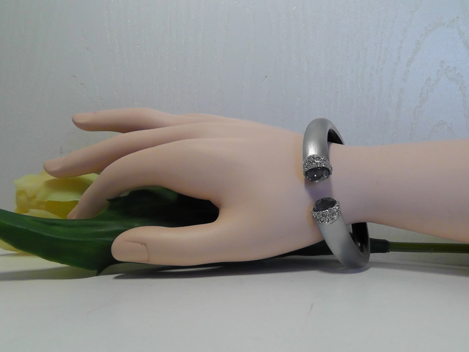 Alexis Bittar Crystal Deco Silver Lucite Bypass Hinged Bracelet.*****NEW*******