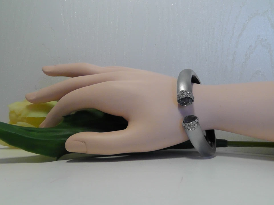 Alexis Bittar Crystal Deco Silver Lucite Bypass Hinged Bracelet.*****NEW*******