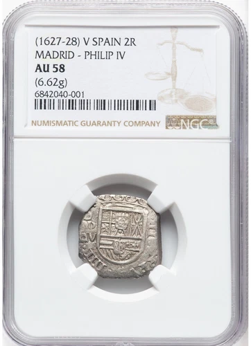 Spain Philip IV Cob 2 Reales ND (1627-1628) M-V NGC AU58