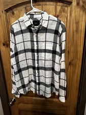 Rails Hunter Shirt Women's Ivory Coal Blush Plaid Button Down Long Sleeve Size M