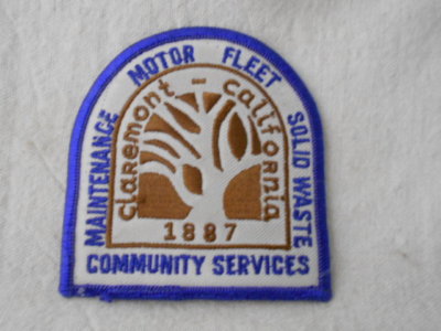 CLAREMONT CALIFORNIA COMMUNITY SERVICES  USED EMBROIDERED  SEW ON NAME PATCH TAG