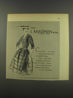 1956 I. Magnin & Co. De Trano Dress Ad - City Cooler