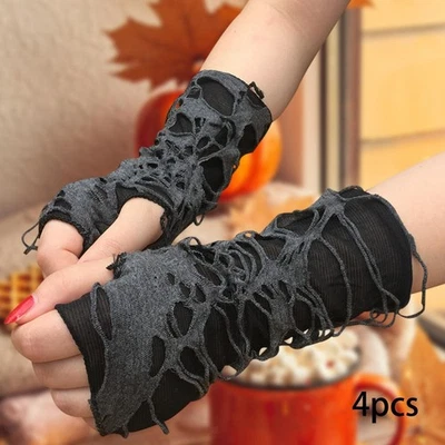 Lot de 4 gants sans doigts punk pour femmes, confortables pour fête, - Photo 1/4