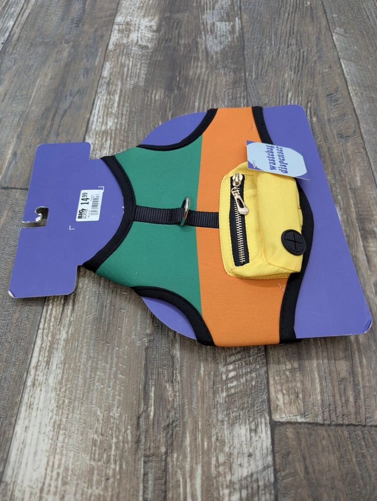 Colorful Comfortable Dog Harness with Waste Bag Dispenser and Touch Tape NWT