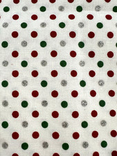 Holiday Cotton Fabric Red, Green Silver Dots On White HALF YARD