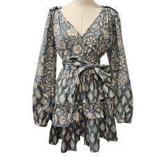 Marea Cotton Cala Azul Grace Ruffle Flounce Long Sleeve Mini Dress Size Medium