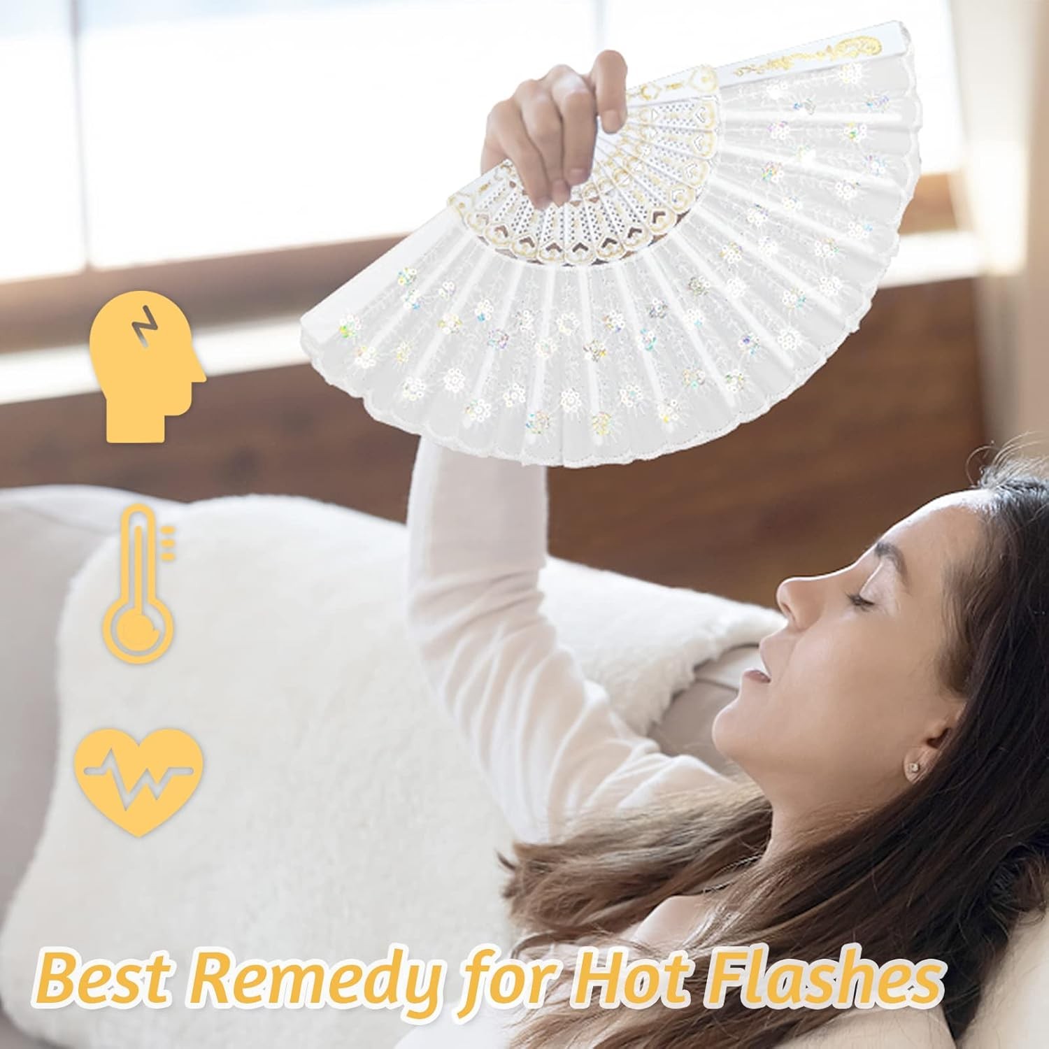 HKACSTHI 6 Packs White Spanish Floral Folding Hand Fan Women Lace 