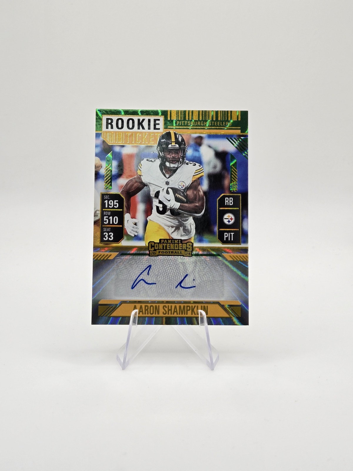 Aaron Shampklin 2024 Panini Contenders RC Auto Green Laser SP #289