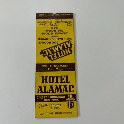 Hotel Alamac Wm. F. Thomann New York NY Vintage Matchbook Cover SMB24-4