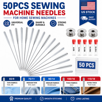 50PCS Universal Sewing Machine Needles HAX1 Set 65/9-110/18 Fits Home Machines