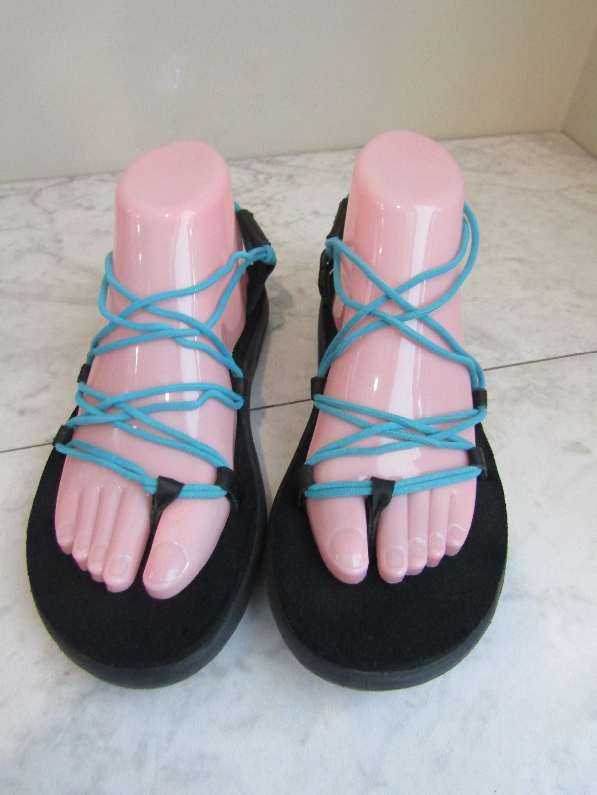 Teva Black/Teal Cushion Strappy Comfort Synthetic Flip Flop Sandal Shoes Women 8