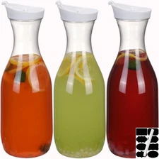 3-Pack 50 Oz Plastic Water Carafe, Pitcher, Flip Top Lid, Round Base, Juice