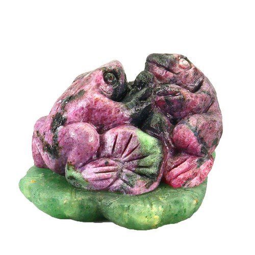 Handmade Couple Frog Carving Red Ruby In Zoisite Aventurine 317.56ct Gemstone