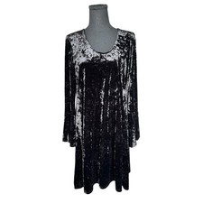 Karen Kane Black Crushed Velvet Dress L Boho Gothic Bell Sleeve Swing Tunic USA