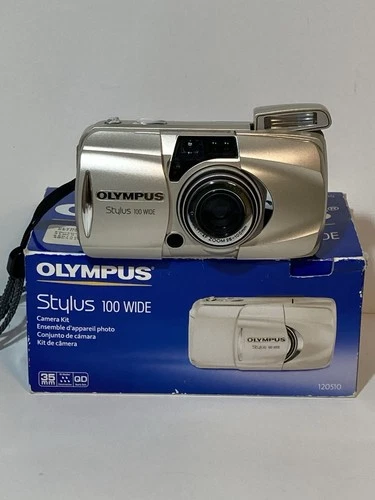 Olympus Stylus 100 Wide 35mm Point & Shoot Film Camera Original Box Works