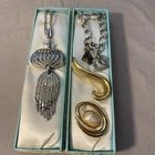 Vtg. 4 pc.MONET Costume JEWELRY 2 BROOCH Lg. NECKLACE BRACELET Medalic Art Charm
