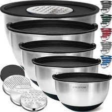 Stainless Steel Mixing Bowls W/ Lids Set 3 Grater Attachments Airtight Lids
