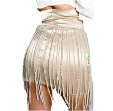 AKIRA Skirt Women's Size Small Beige Pearl Beaded Mini Skirt Coquette Fairycore