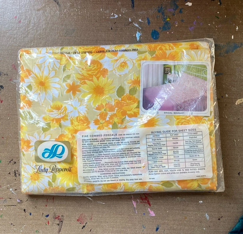 Dama Pepperell Floral Vintage Años 60 60 1 Sábana Doble Plana Flor Hippy Foto 4 de 4