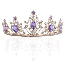 Purple Tiara Crown Crystal Rhinestone Princess Bride Wedding, Birthday,
