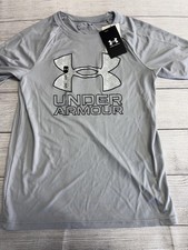 Under Armour Shirt Boys Medium Gray UA Tech Hybrid Print Fill Short Sleeve Loose