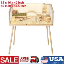 Wood Hamster Cage with Openable Top, Acrylic Window Small Animal Cage 32/40inch