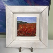 Abstract Impressionist Impasto Poppy Field Painting Framed Signed Original VTG 