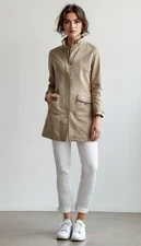FAY Womens  Coat L Large Beige Polyester Cotton Gold Buttons
