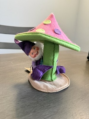 VTG 1991 Annalee Doll W/tags Purple Elf Gnome Pixie w/ 8'' Grn Pink Mushroom Mint