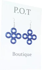 Navy Blue Geo Flower Dangle Earrings/Fashion/Girls/Teens/Women/Casual Jewelry