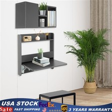 Wall Mounted Bookshelf Folding Space Saving Wall Mounted Table Laptop Desk Grey