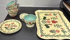 VTG 17 Piece Doll Set J Chein Metal Tin Plates Tray Cups Pitcher Saucers Chicken